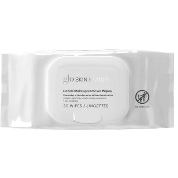 Glo Skin Beauty Gentle Makeup Remover Wipes 30 st olja fri ansiktsservetter sminkborttagning i vit mjuk förpackning.