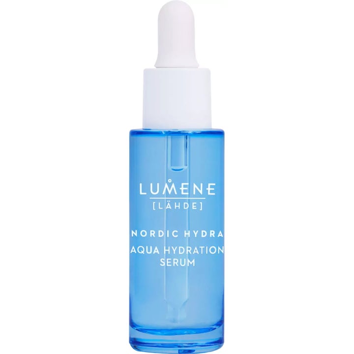 Lumene Nordic Hydra Aqua Hydration Serum 30 ml återfuktande ansiktsserum i blå genomskinlig flaska med vit pipett
