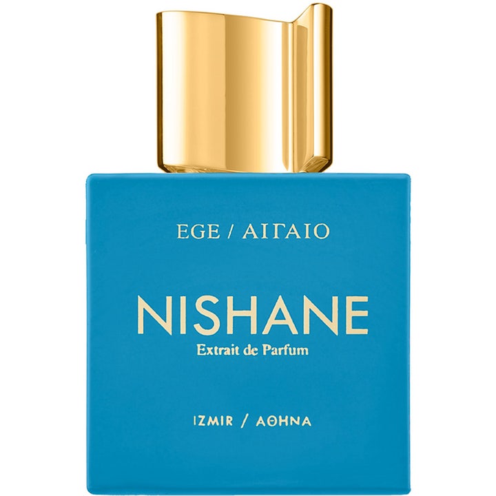 Nishane Ege/ Αιγαιο 50 ml niche parfym i en turkos kvadratisk flaska med glänsande lock i guld