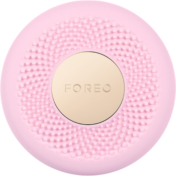 FOREO UFO 3 Pearl Pink 1 st ljusterapi FOREO för ansiktsbehandling hemma anti-aging i rosa silikon med guldplatta