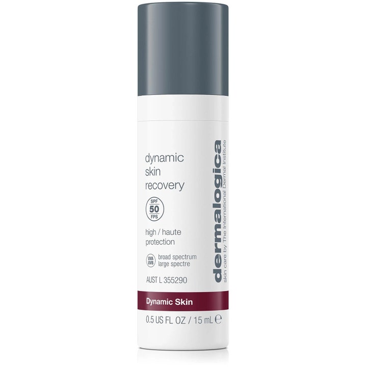 Dermalogica Dynamic Skin Recovery 15 ml återfuktande ansiktskräm med SPF 50 i en vit cylinderformad flaska med grått lock