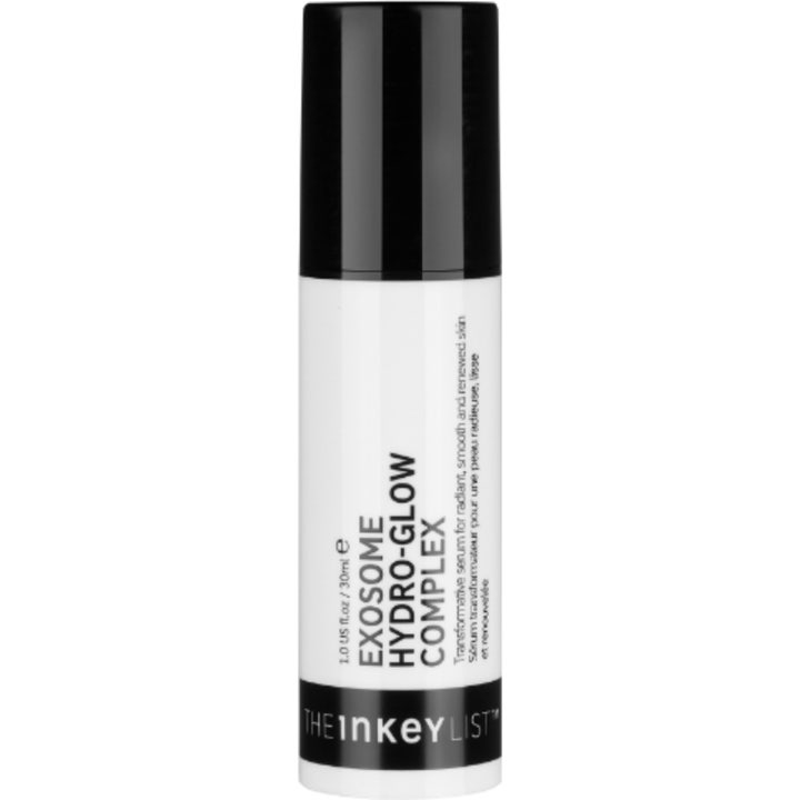 The Inkey List Exosome Hydro-glow Complex 30 ml serum för hudförnyelse i en vit flaska med svart lock.