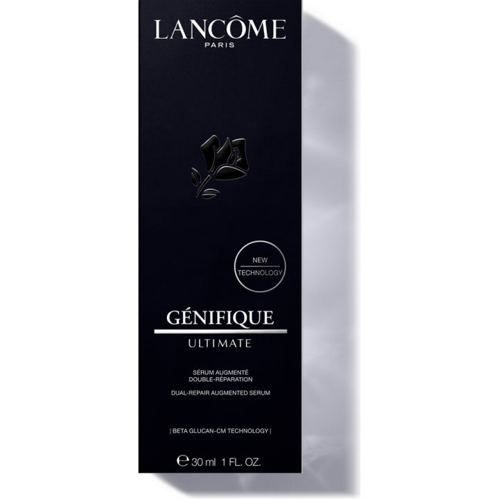 Lancôme Génifique Ultimate Serum 30 ml lyxigt återfuktande serum i svart ytterförpackning med silvertext.