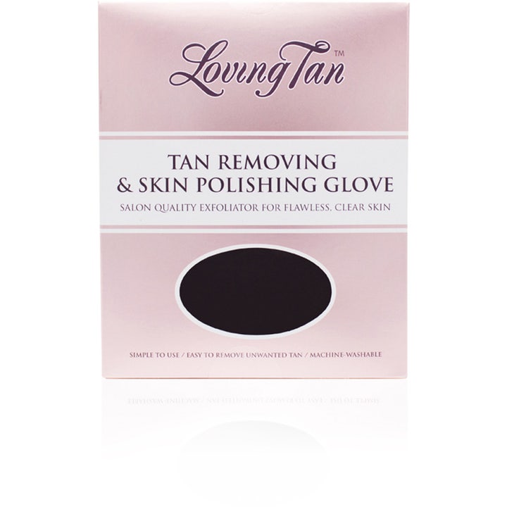 Loving Tan Tan Removing & Skin Polishing Glove 1 st exfolieringshandske för brun utan sol borttagning i ljusrosa förpackning.