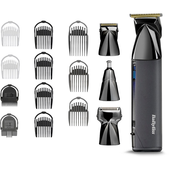 BaByliss Super X Metal 15 in 1 multitrimmer för hår och skägg med elva kamguider och tre huvuden