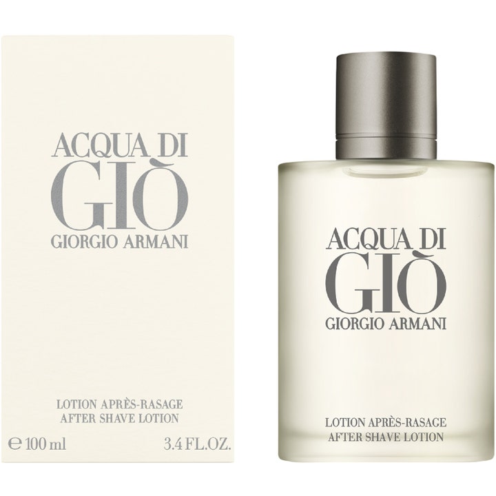 Armani Acqua Di Gio Homme 100 ml lugnande after shave i frostad glasflaska med grått lock och matchande vit ask