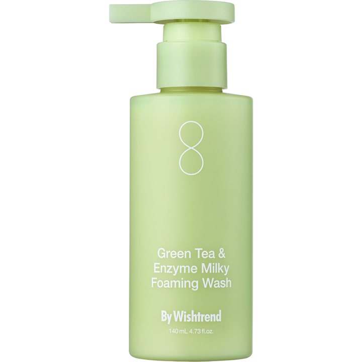 By Wishtrend Green Tea & Enzyme Milky Foaming Wash 140 ml lugnande ansiktsrengöring i ljusgrön flaska med pump