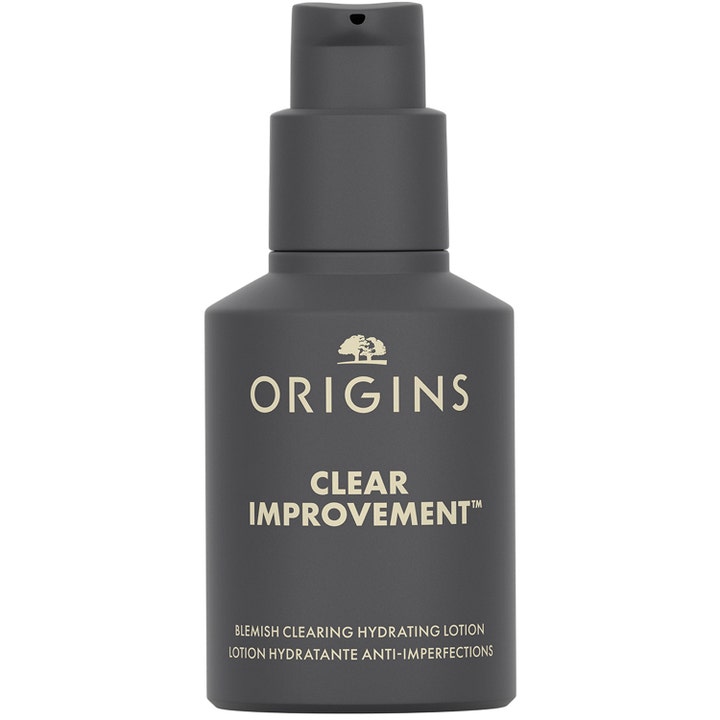 Origins Clear Improvement 50 ml återfuktande ansiktslotion mot blackheads i en matt mörkgrå pumpflaska