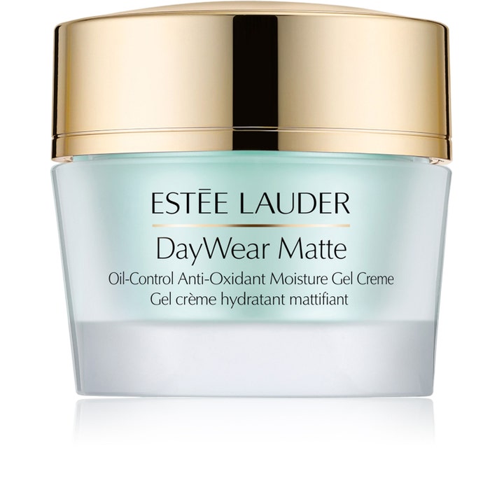 Estée Lauder DayWear Matte Gel Creme mattgörande ansiktskräm i en ljusblå glasburk med glänsande guldfärgat lock