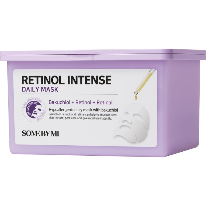 Some By Mi Retinol Intense Daily Mask återfuktande retinol ansiktsmask i lila plastbox som ger jämnare hudtextur