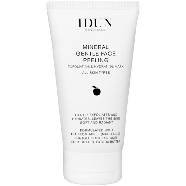 IDUN Minerals Mineral Gentle Face Peeling 75 ml exfolierande ansiktsmask med sheasmör i en vit tub.