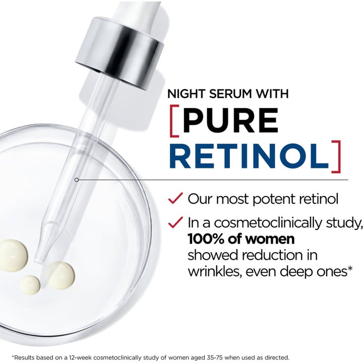 L'Oréal Paris Revitalift Filler hudvård med 1.5% hyaluronsyra och retinol i närbild på serumets textur.