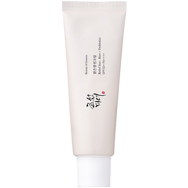 Beauty of Joseon Relief Sun Rice Probiotics 50 ml återfuktande koreansk solkräm i minimalistisk vit tub.