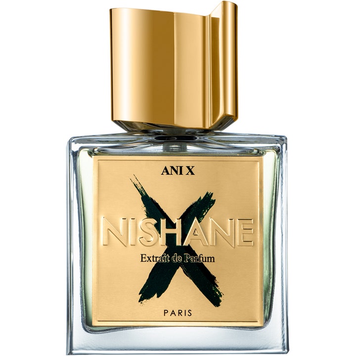 NISHANE Ani X Extrait de Parfum 50 ml nischparfym vanilj i fyrkantig glasflaska med unikt guldlock och guldplatta
