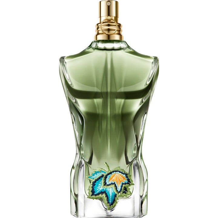 Jean Paul Gaultier Le Beau Paradise Garden 125 ml fräsch herrparfym i grön torsoformad glasflaska med broderat löv