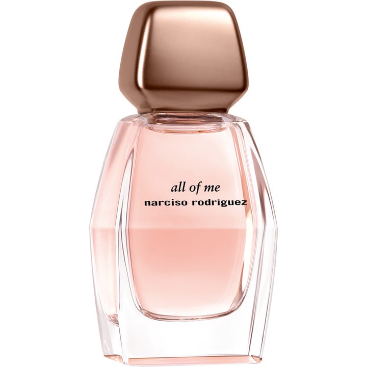 Narciso Rodriguez All Of Me 50 ml blommig parfym i en facetterad glasflaska med rosa vätska och roséguldfärgad kork