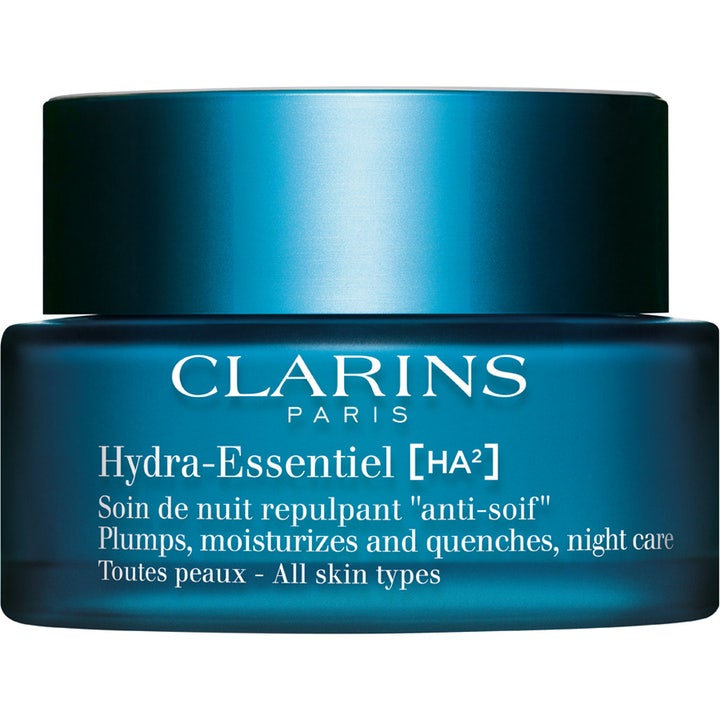 Clarins Hydra-Essentiel nattkräm 50 ml fuktgivande ansiktskräm med hyaluronsyra i mörkblå glasburk