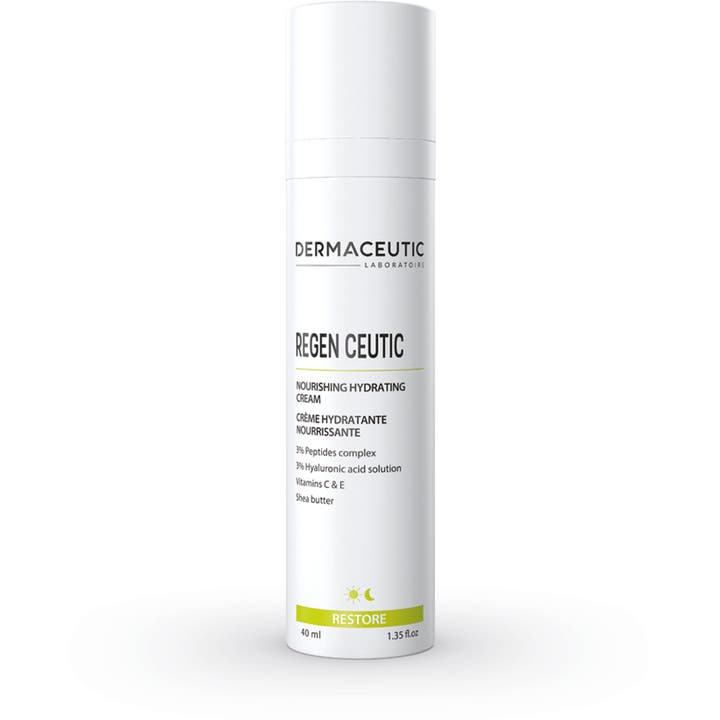 Dermaceutic Regen Ceutic 40 ml närande fuktkräm ansikte med peptider och c-vitamin i en vit lufttät pumpflaska.