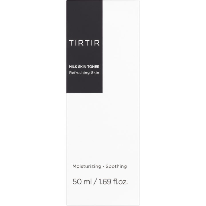 TIRTIR Milk Skin Toner 50 ml lugnande mjölk toner i vit och svart ytterförpackning som ger fukt.
