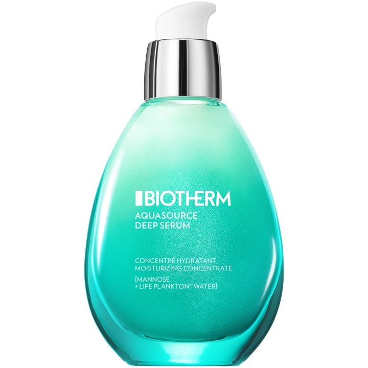Biotherm Aquasource Deep Serum 50ml återfuktande serum med life plankton i en turkos droppformad glasflaska med silverpump