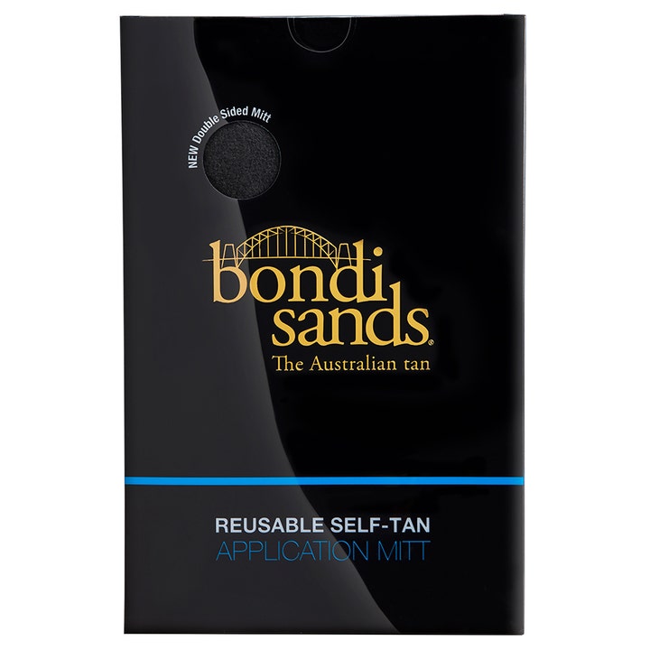 Bondi Sands Reusable Self-Tan Application Mitt brun utan sol appliceringshandske i svart förpackning med guldlogo