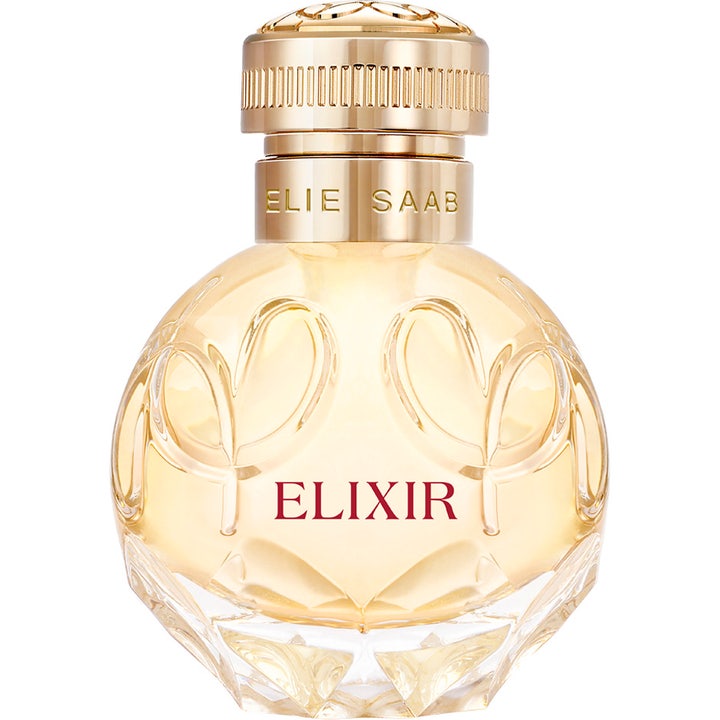 Elie Saab Elixir edp 50 ml orientalisk parfym dam i en rund slipad glasflaska med guldlock och bärnstensfärgad vätska