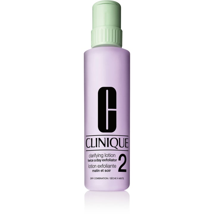 Clinique Clarifying Lotion 2 exfolierande ansiktsvatten som ger klarare hy i lila frostad flaska med mintgrönt lock