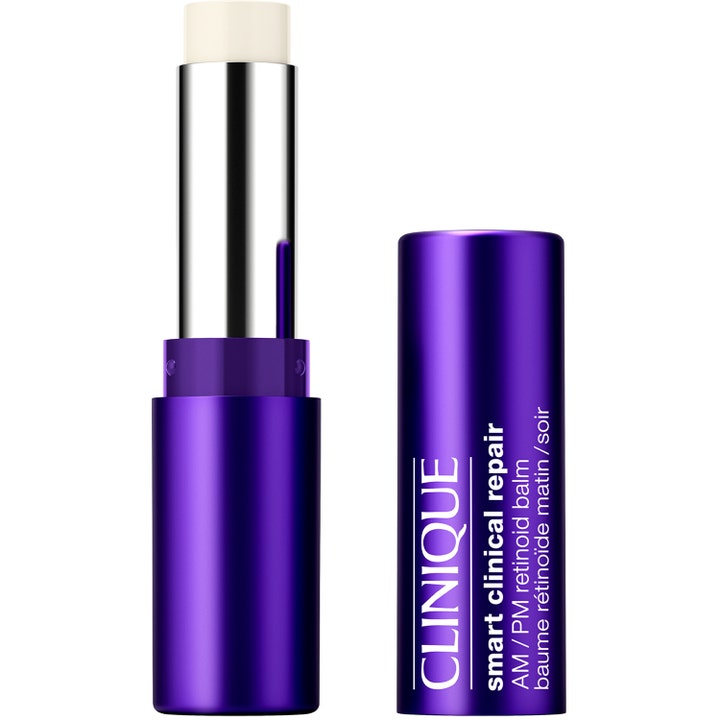 Clinique Smart Clinical Repair Retinoid Balm antiaging balm för ansikte i lila hylsa med vitt krämigt stift.