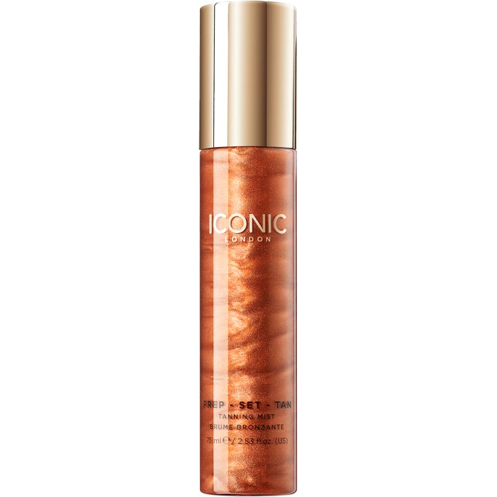 Iconic London Prep-Set-Tan 75 ml ger solkysst lyster i en skimrande bronsfärgad mist med guldkork