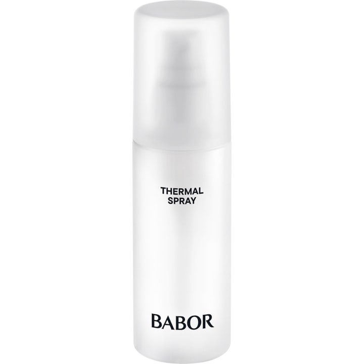 Babor Thermal Spray återfuktande ansiktsspray i vit flaska med frostat lock som ger huden en fräsch känsla