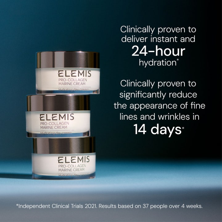 Elemis Pro-Collagen Marine Cream 50 ml lyxig återfuktande dagkräm i staplade burkar som minskar rynkor på 14 dagar