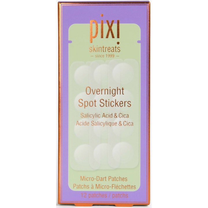 Pixi Overnight Spot Stickers 12 st acnebehandling plåster med salicylsyra i lila och grön förpackning