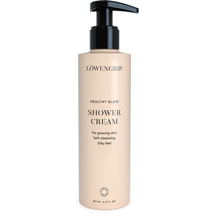 Löwengrip Healthy Glow Shower Cream 200 ml lyxig återfuktande duschkräm för lyster i beige flaska med svart pump