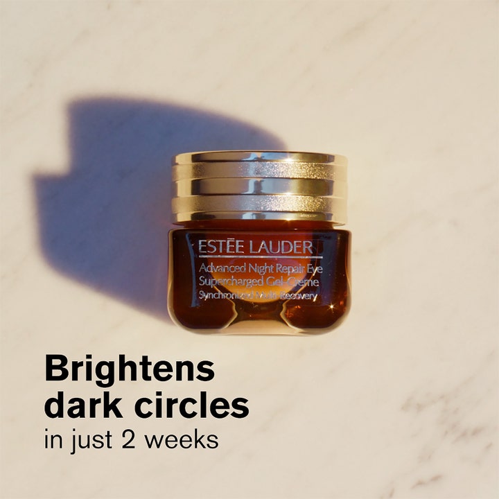 Estée Lauder Advanced Night Repair Eye 15 ml anti-aging gelkräm i brun glasburk som ljusar upp mörka ringar.