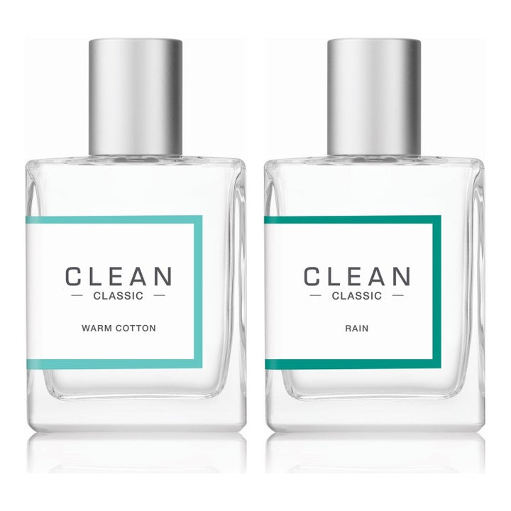 Clean Warm Cotton & Rain 2x 60 ml parfymset ger en fräsch bomullsdoft i stilrena glasflaskor med silverlock