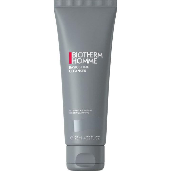 Biotherm Homme Basics Line Cleanser 125 ml ansiktsrengöring män för herrvård i en grå tub som ger en ren och tonad hy.
