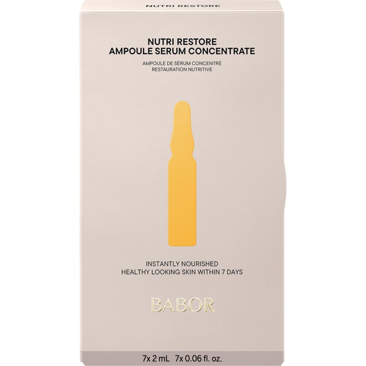 Babor Nutri Restore Ampoule 14 ml hudbarriär fuktgivande nutriampull i beige förpackning med gul siluett.