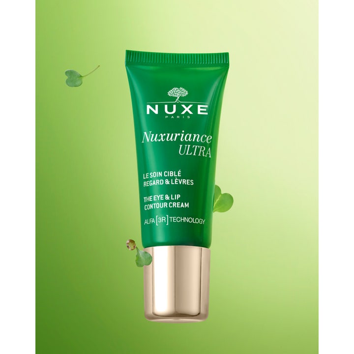 Nuxe Nuxuriance Ultra 15 ml anti-aging behandling ögon i grön tub med guldkork och Alfa 3R teknologi.