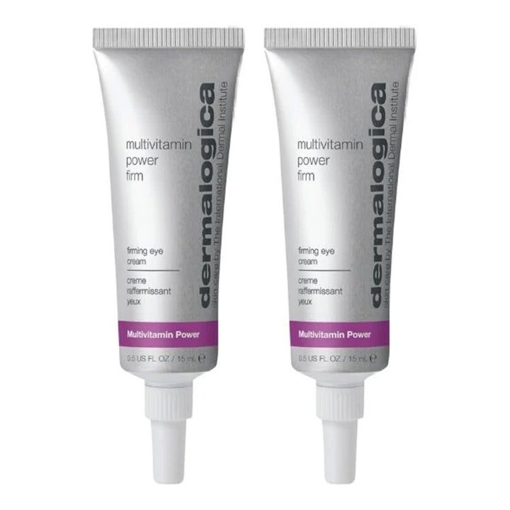 Dermalogica Multivitamin Power Firm 15 ml uppstramande ögonkräm i två silvriga tuber med vita skruvkorkar