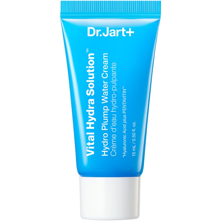 Dr. Jart+ Vital Hydra Solution Hydro Plump Water Cream 15 ml fuktgivande gelkräm ansikte i ljusblå tub med vit kork.
