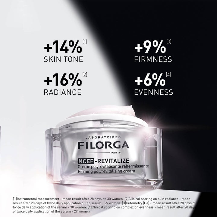 Filorga NCEF-Revitalize Cream 50 ml uppstramande ansiktskräm i glasburk som ger +16% lyster och +9% fasthet.