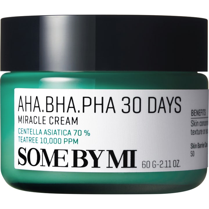 Some By Mi AHA BHA PHA 30 Days Miracle Cream 60 g lugnande ansiktskräm i en grön burk med svart lock