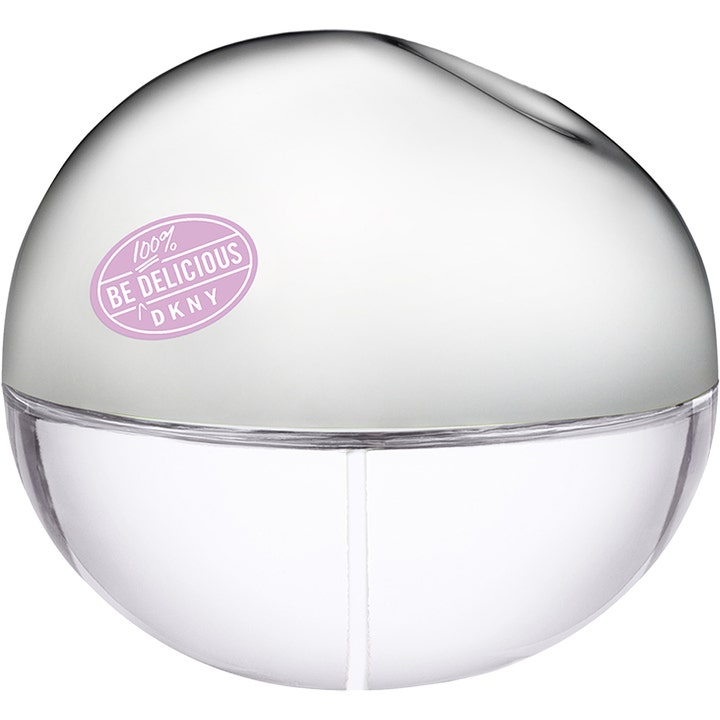 DKNY Be 100% Delicious 50 ml eau de parfum i en äppelformad flaska av klart glas med silverfärgat lock och lila emblem