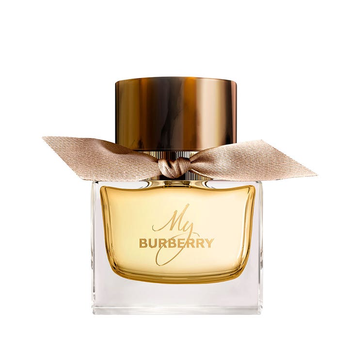 Burberry My Burberry Eau de Parfum 50 ml blommig parfym i glasflaska med mönstrat lock och beige rosett