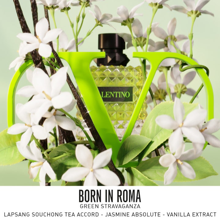 Valentino Born in Roma Donna Green Stravaganza 30 ml damparfym med vita jasminblommor och vanilj bakom ett grönt V