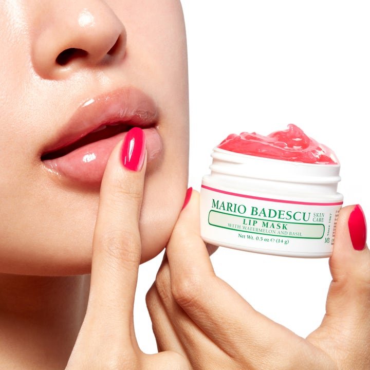 Mario Badescu Lip Mask Watermelon & Basil 14 ml återfuktande läppmask med rosa geléliknande konsistens i vit burk