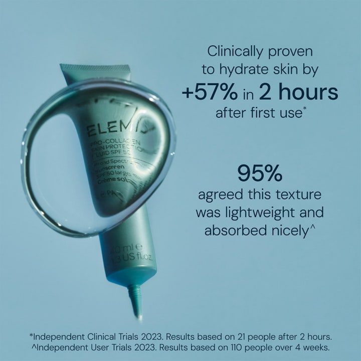 Elemis Pro-Collagen Skin Protection Fluid 40 ml fuktgivande solskydd ansikte spf 50 tub bakom vattendroppe