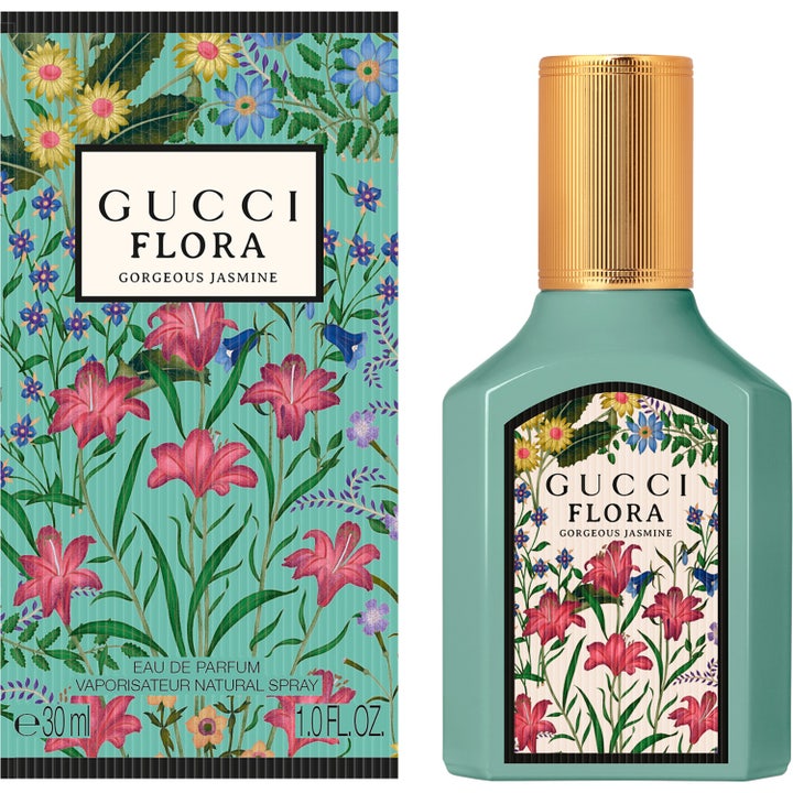 Gucci Flora Gorgeous Jasmine 30 ml eau de parfum blommig jasmin parfym i turkos flaska med dekorativt blommönster