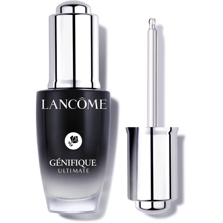 Lancôme Génifique Ultimate Serum 30 ml reparerande ansiktsserum i svarttonad glasflaska med glansig silverpipett.