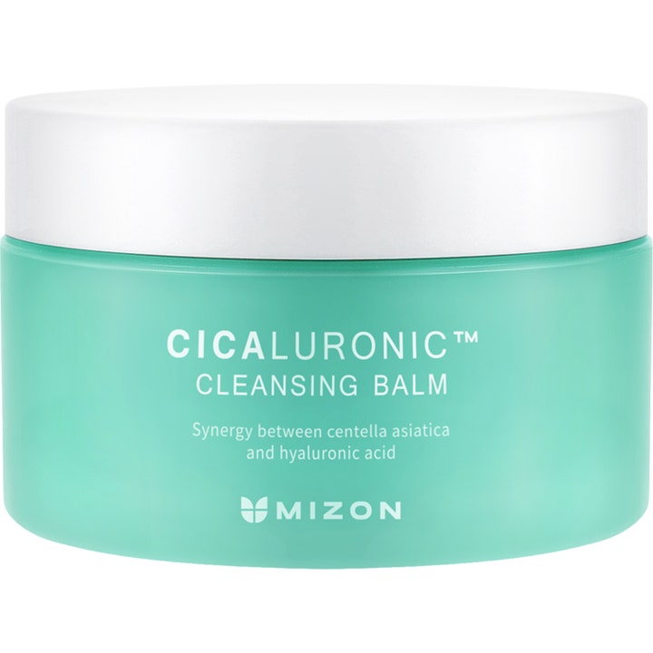 Mizon Cicaluronic Cleansing Balm 80ml centella asiatica sminkborttagning i en turkos burk med vitt lock
